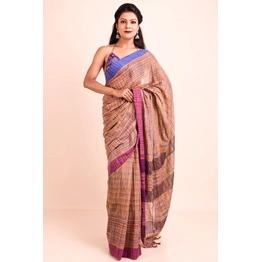 Pink Blue Cotton Saree without Blouse Piece