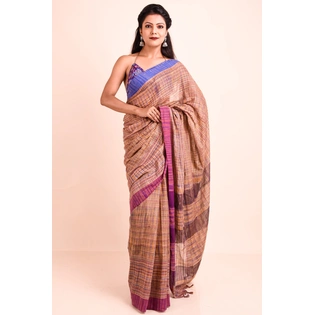 Pink Blue Cotton Saree without Blouse Piece