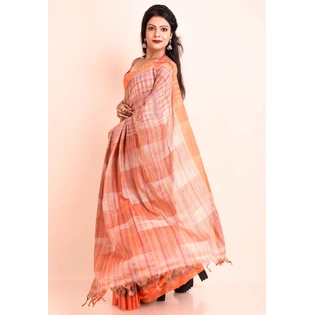 Orange Cotton saree without Blouse Piece