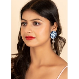 Indigo Fabric Stud Jhumka Earring