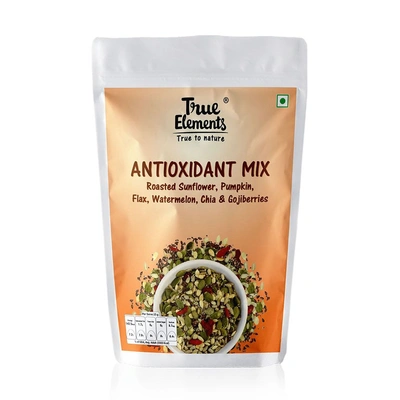 TRUE ELEMENTS ANTIOXIDANT MIX ROASTED SUNFLOWER PUMPKIN FLAX WATERMELON CHIA SEEDS AND GOJI BERRIES 125GM