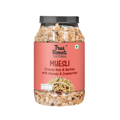 TRUE ELEMENTS CRUNCHY NUTS & BERRIES MUESLI, WITH ALMONDS AND CRANBERRIES 1KG