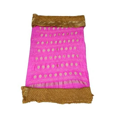 Pink & Chiku Color Pure Silk Bandhani Dress Material