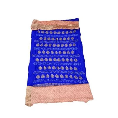 Blue & Peach Color Pure Silk Bandhani Dress Material