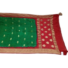 Red & Green Color Pure Silk Bandhani Saree