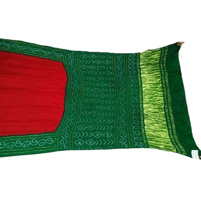 Green & Red Color Gaji Silk Bandhani Saree