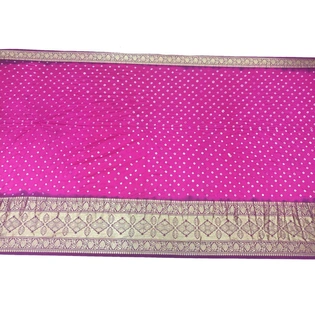 Pink Magenta Shaded Color Dupion Silk Bandh ani Saree