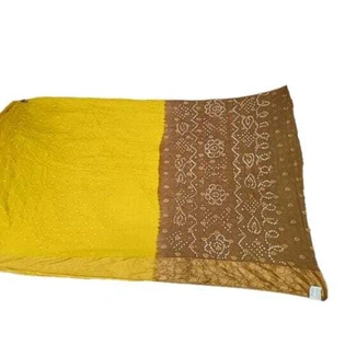 Chiku & Golden Color Cotton Satin Bandhani Saree