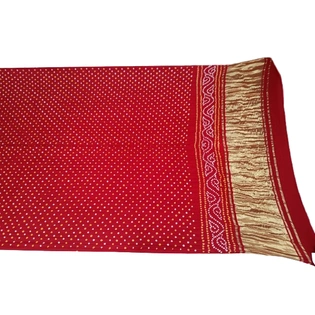 All Over Red Color Gaji silk Bandhani Dupatta