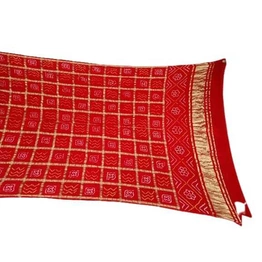 KALA SANSKRUTI RETAIL PRIVATE LIMITED All Over Red Color Chex Design Gaji silk Bandhani Dupatta