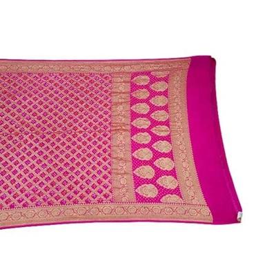 All Over Pink Color Chex Design Gaji Silk Bandhani Saree