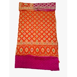 Orange & Pink Color Dupion Silk Bandhani Dress