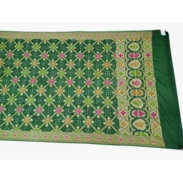 All Over Green Color Dupion Silk Bandhani Saree