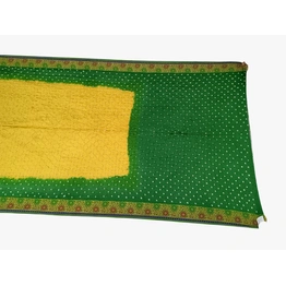 Golden & Green Color Dupion Silk Bandhani Saree