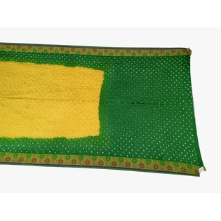 Golden & Green Color Dupion Silk Bandhani Saree