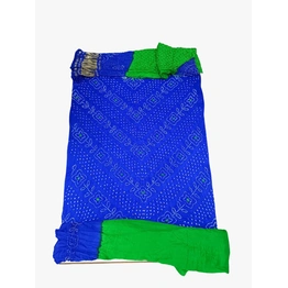 Blue & Parrot Green Color Gaji Silk Bandhani Dress