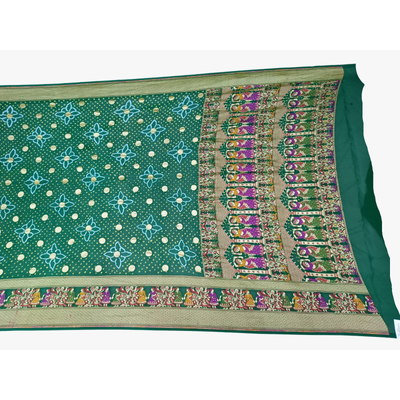 KALA SANSKRUTI RETAIL PVT.LTD. All Over Green Color Banarasi Georgette Bandhani Saree