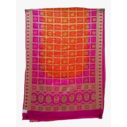 Pink & Orange Color Dupion Silk Bandhani Saree