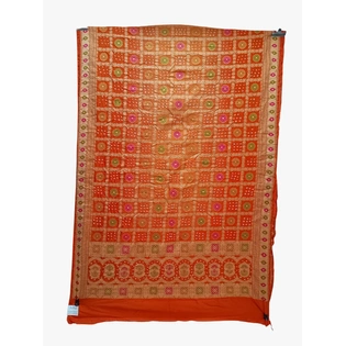 Light Dark Orange Color Dupion Silk Bandhani Saree