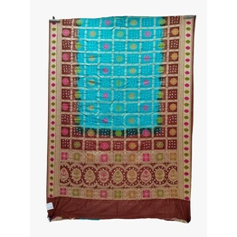 Chocolate & Rama Color Dupion Silk Bandhani Saree