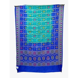 Blue & Rama Color Dupion Silk Bandhani Saree