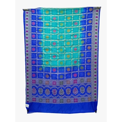 Blue & Rama Color Dupion Silk Bandhani Saree