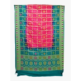 Rama & Pink Color Dupion Silk Bandhani Saree