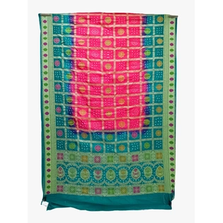 Rama & Pink Color Dupion Silk Bandhani Saree