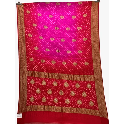 Pink & Red Shaded Color Pure Silk Bandhani Saree