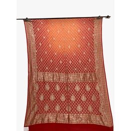 Orange & Red Shaded Banarasi Georegete Bandhani Saree