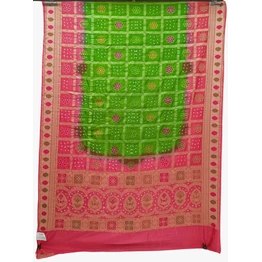 Mahendi & Peach Color Dupion Silk Bandhani Saree