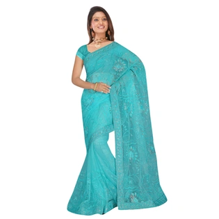 Blue Net Embroidered Saree 268