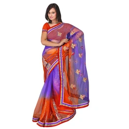 Blue Shaded Net Embroidered Saree 277