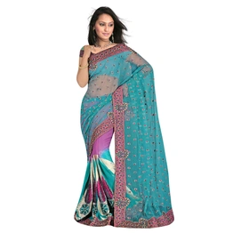 Blue Half Half Georgette Saree 312