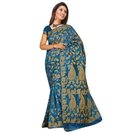 Blue Chanderi Silk Hand Embroidered Woven Saree 357