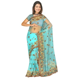 Blue Net Embroidered Saree 466