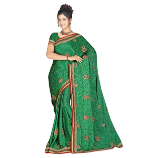 Green Bandhani Satin Silk Saree 503A