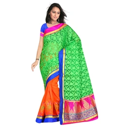 Green To Orange Half Half Saree 533A