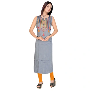 Embroidered Rayon Flex Kurti in Grey 902