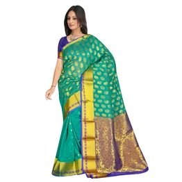 Banarasi Cotton Silk Woven Saree in Rama Green