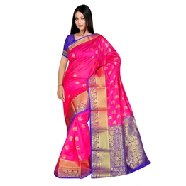 Banarasi Chanderi Silk Woven Saree in Rani