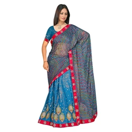 Georgette Brasso Embroidered Saree In Rama 1370