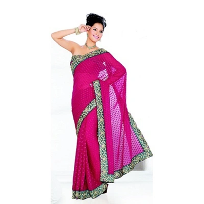 Magenta Jacquard Georgette Embroidered Sarees