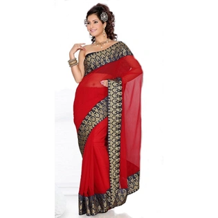 Chiffon Embroidered Patch Saree In Maroon