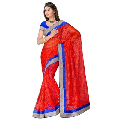 Fancy Net Embroidered Saree In Red