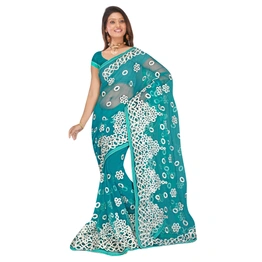 Rama Blue Embroidered Net Sarees 311