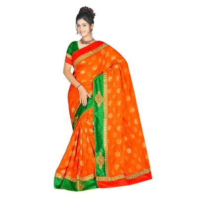 Silk Jacquard Zari Woven Saree In Orange