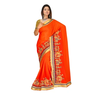 Crepe Shaded Embroidered Saree In Red