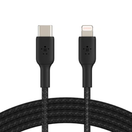 BEL BRAIDED USB-C TO LIGHTNING CABLE 1M BLK