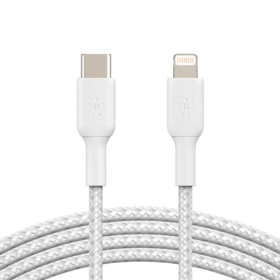 BEL BRAIDED USB-C TO LIGHTNING CABLE 1M WHT